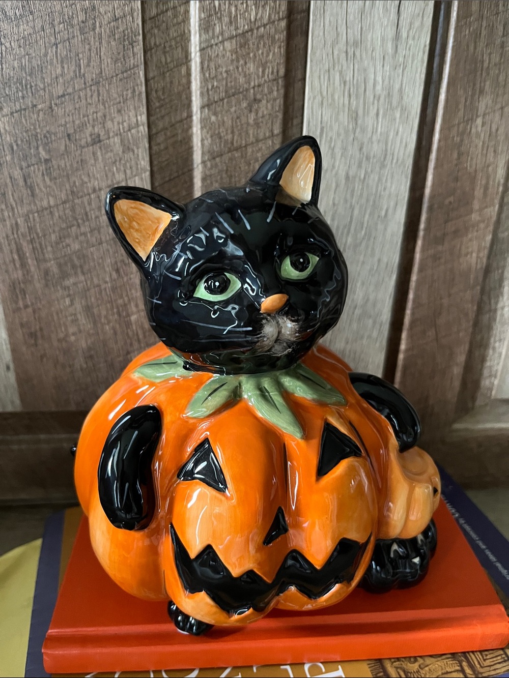 Heather Goldminc Blue Sky Halloween Black Cat in Jack-O-Lantern Figurine